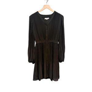 Nannette Lepore Black Pleated Button Down Long Sleeve Dress Size 12